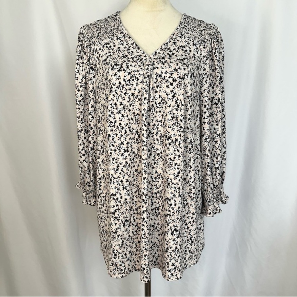 Adrianna Papell Top Blouse Womens XL V-Neck‎ Long Sleeve Elastic Cuffs Casual